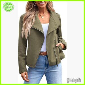 Cropped Faux Suede Leather Jacket, Open Front Cardigan Style for Fall Winter